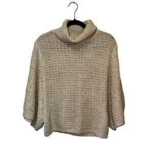 Poof Excellence Chunky Knit Turtleneck Sweater Large Beige Dolman Sleeve Cozy